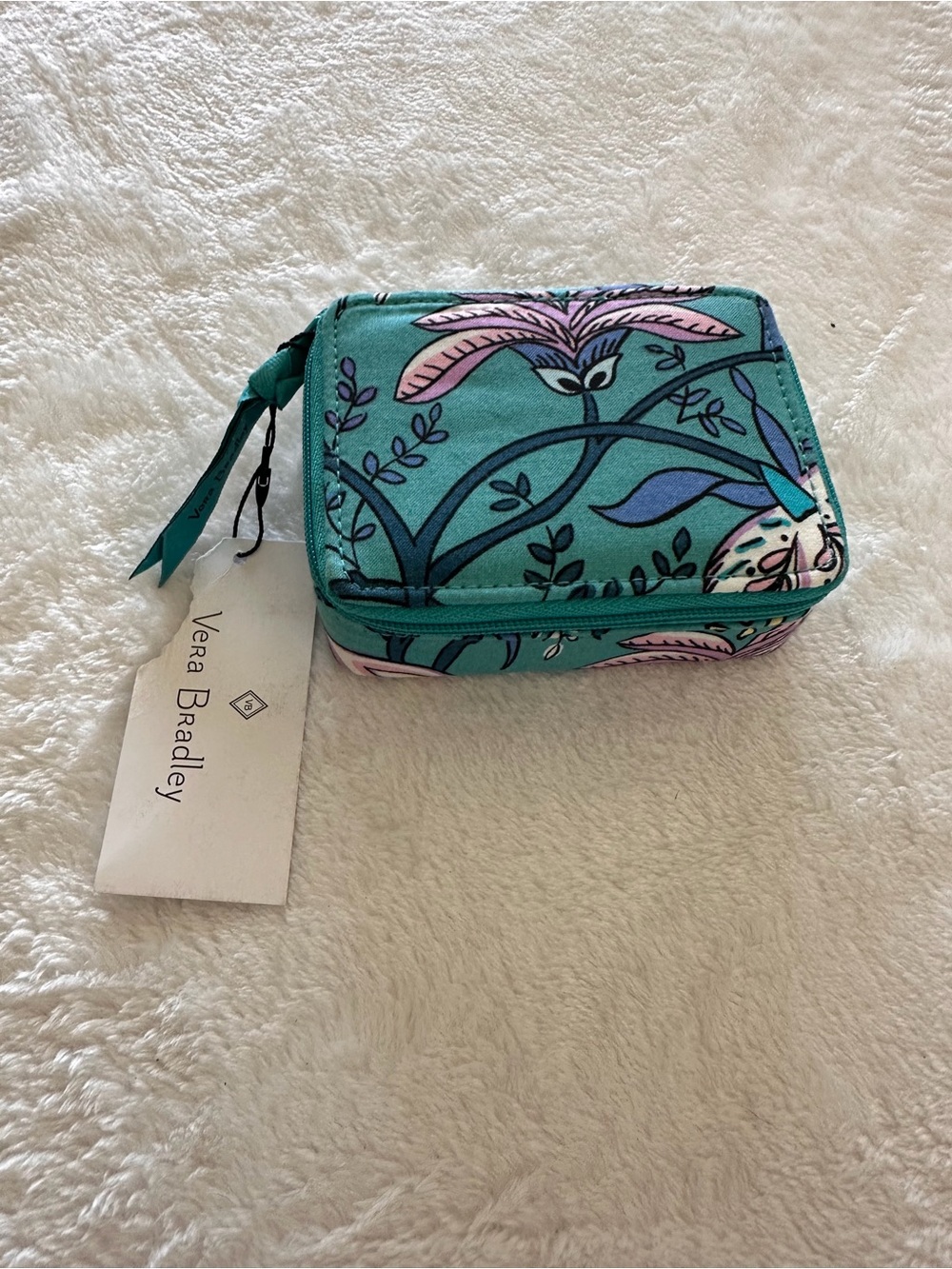 Vera Bradley Teal Floral Zip Pill Case